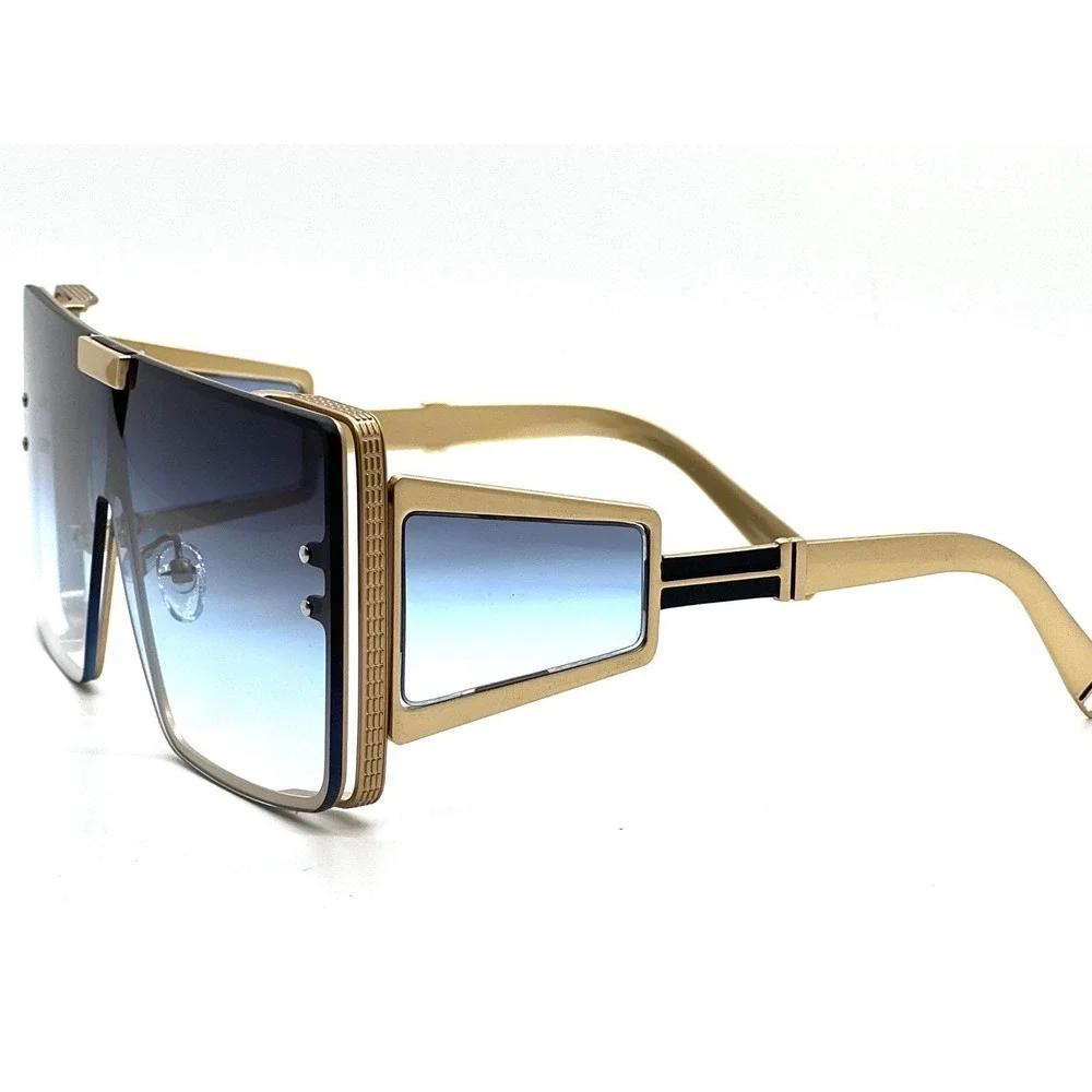 Sunglasses Men Blue Gradient Lens Oversized Rectangular Metal Hip Hop Cholo 2026